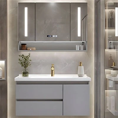 Wall Mount Sink Inkluż Banju Vanity Set Bil Mirror Faucet
